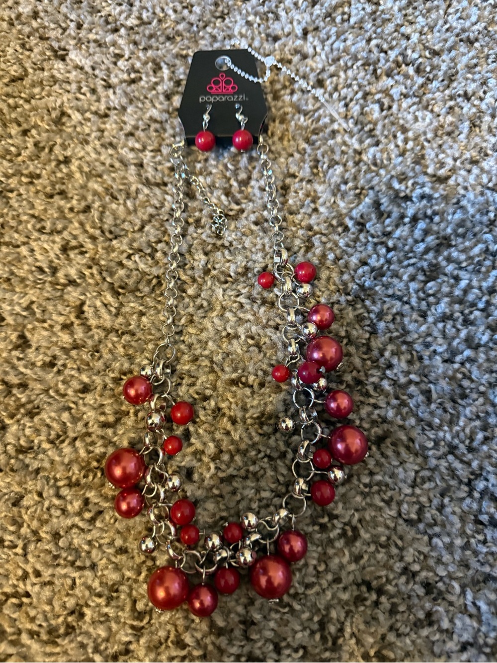 Paparazzi Red Beaded Multi-Strand Necklace and Earring Set 9